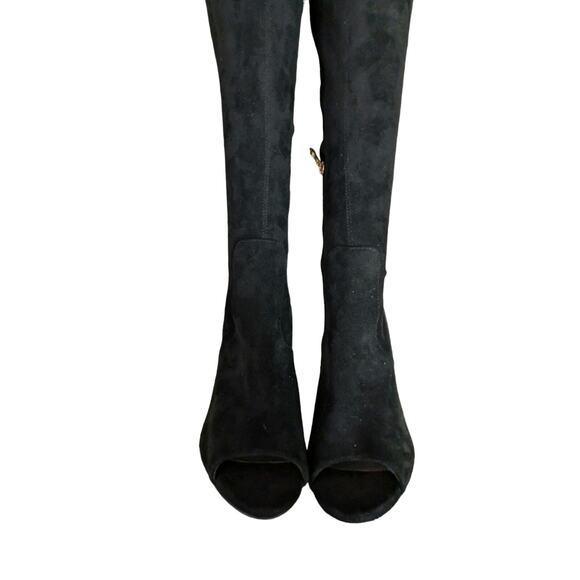 NWOT-1 SHOW! HOT TOMATO! BLACK VEGAN SUEDE  PEEP TOE OVER THE KNEE BOOTS!SZ 7.5M - Picture 5 of 11